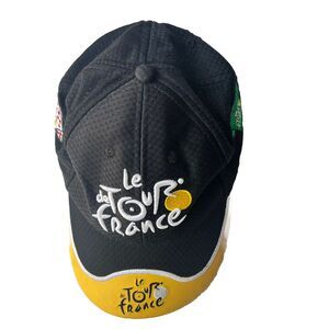 Le Tour De France Embroidered PU Leather Cap Hat Black/Yellow Adjustable